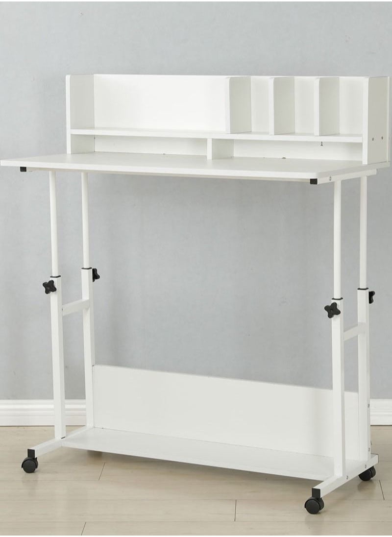 AGD Adjustable Height Computer Desk with Storage Shelves Study Writing and Gaming Desk for Home Simple Modern Style White  - Image 3