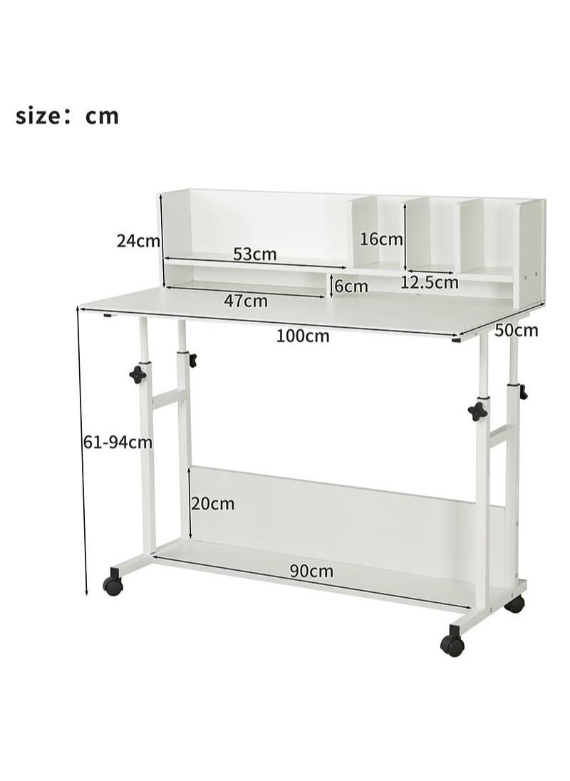 AGD Adjustable Height Computer Desk with Storage Shelves Study Writing and Gaming Desk for Home Simple Modern Style White  - Image 4