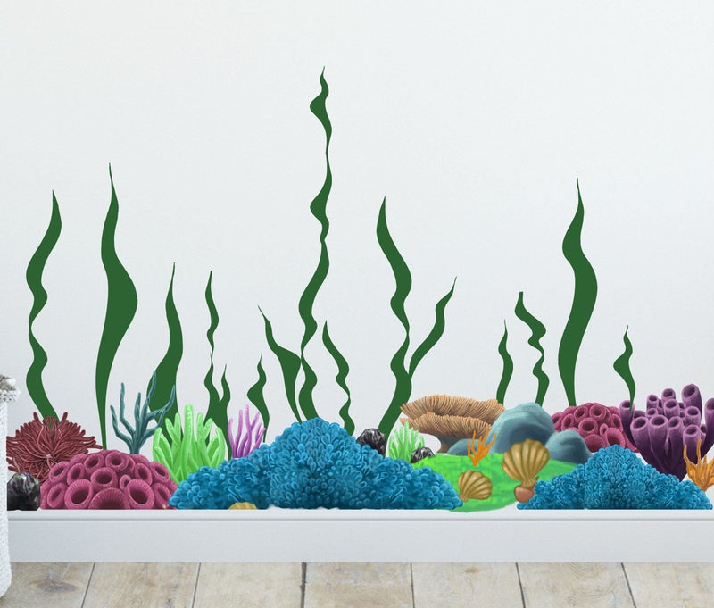Create-A-Mural Coral Reef Wall Decals Underwater Ocean Kids Wall Decor Stickers, Under The Sea Girls Boys Toddler Teen Bedroom, Baby Nursery, Bathrooms, Living Room, Playroom (Coral Reef) - Image 2