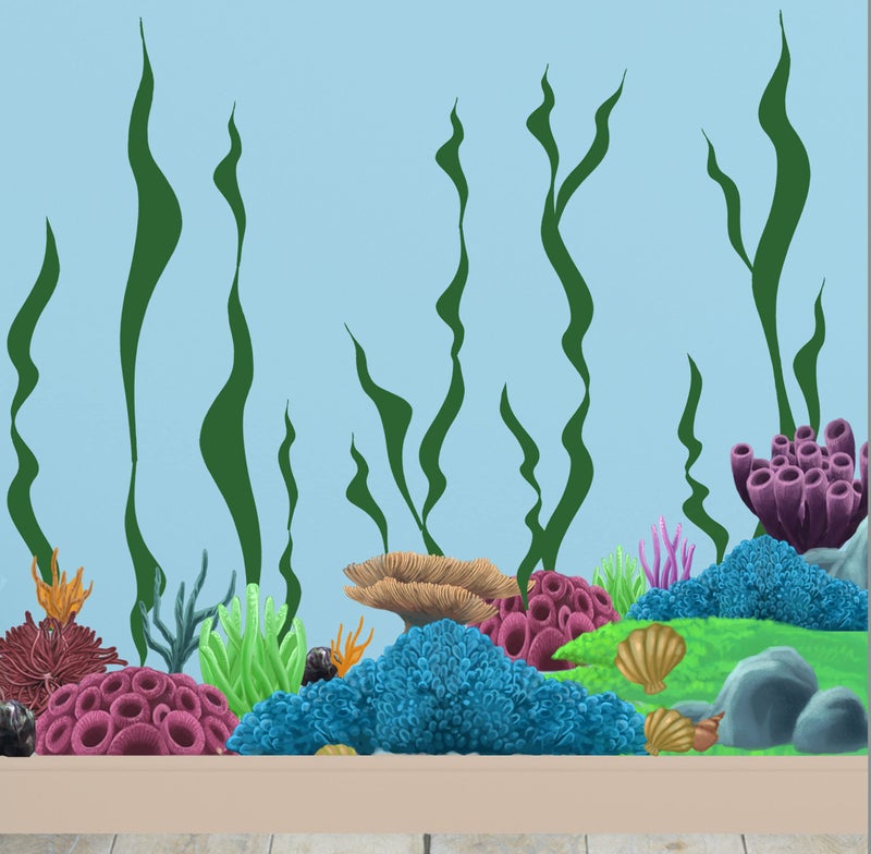 Create-A-Mural Coral Reef Wall Decals Underwater Ocean Kids Wall Decor Stickers, Under The Sea Girls Boys Toddler Teen Bedroom, Baby Nursery, Bathrooms, Living Room, Playroom (Coral Reef) - Image 1