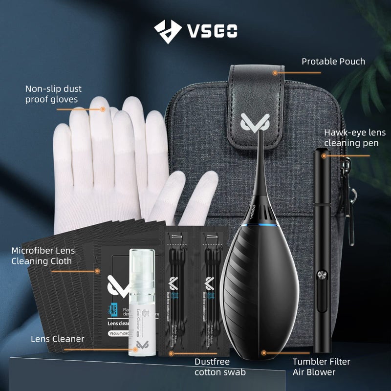 VSGO مجموعة تنظيف الكاميرا الاحترافية VSGO مع حقيبة محمولة، منفاخ هواء، قلم تنظيف العدسة، رذاذ، قطعة قطن، قماش متوافق مع كاميرات DSLR من كانون، نيكون، سوني والإلكترونيات الحساسة (VS-A3E) - Image 2