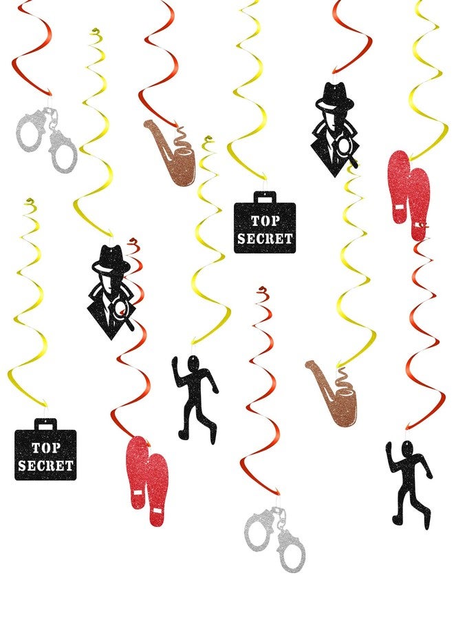 FORSHEEP 24pcs Mystery Party Hanging Swirl Decorations, Crime Scene Themed Ceiling Whirl Streamer Hanging Banner, Murder Mystery Hanging Swirls for Birthday Party Decoration - Image 1