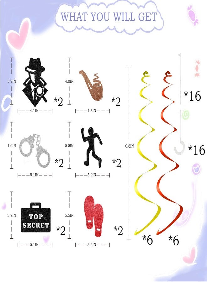 FORSHEEP 24pcs Mystery Party Hanging Swirl Decorations, Crime Scene Themed Ceiling Whirl Streamer Hanging Banner, Murder Mystery Hanging Swirls for Birthday Party Decoration - Image 2