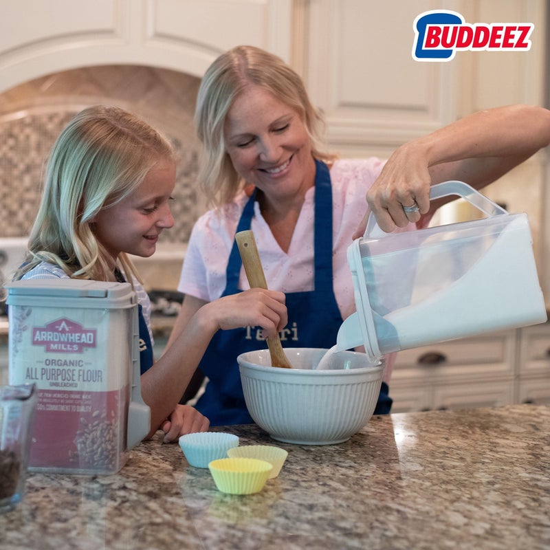 Buddeez Kitchen Pantry Container - Easy Grip Handle for Mess Free Use - Flour and Sugar Storage Made Simple - 4 Quart White Lid - Image 2