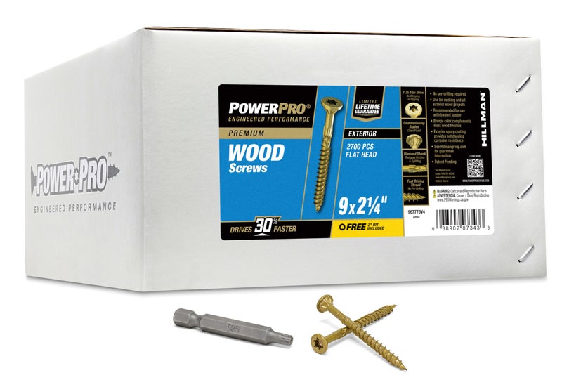 Power Pro Premium Exterior Wood Screws, #9 x 2-1/4"Inch All-Purpose Deck Screws for Outdoor Projects, T-25 Star Bit Included, Bronze, 489 Pieces | 48609V4 - Image 1