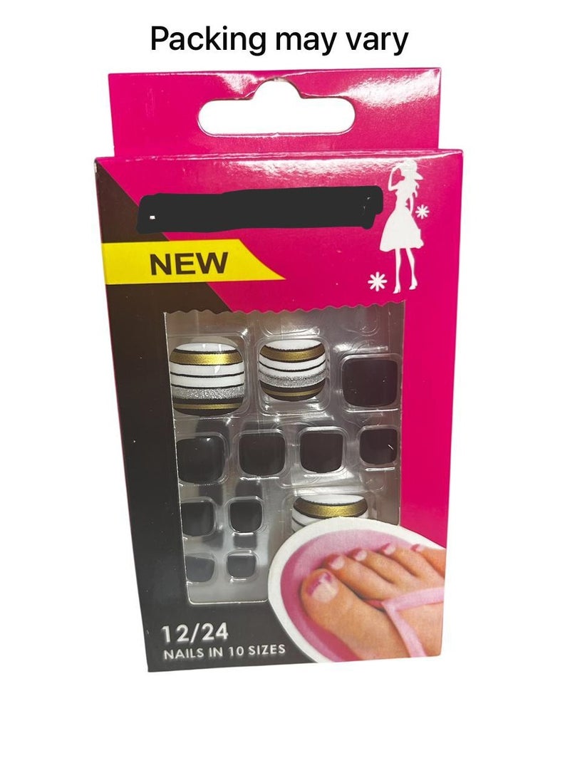 Generic Pack of 12 Fake Toenails - Unique Design Double Sided Adhesive 