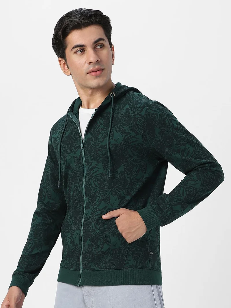 Urbano Fashion  Urbano Fashion Men's Dark Green Regular Fit Printed Full Sleeve Casual Hooded Winterwear Sweatshirt  | Best Price UAE