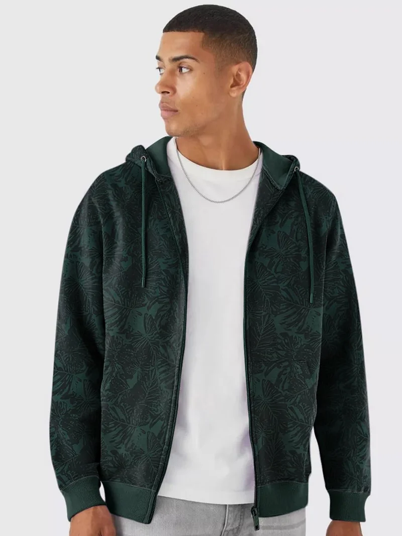 Urbano Fashion Men's Dark Green Regular Fit Printed Full Sleeve Casual Hooded Winterwear Sweatshirt