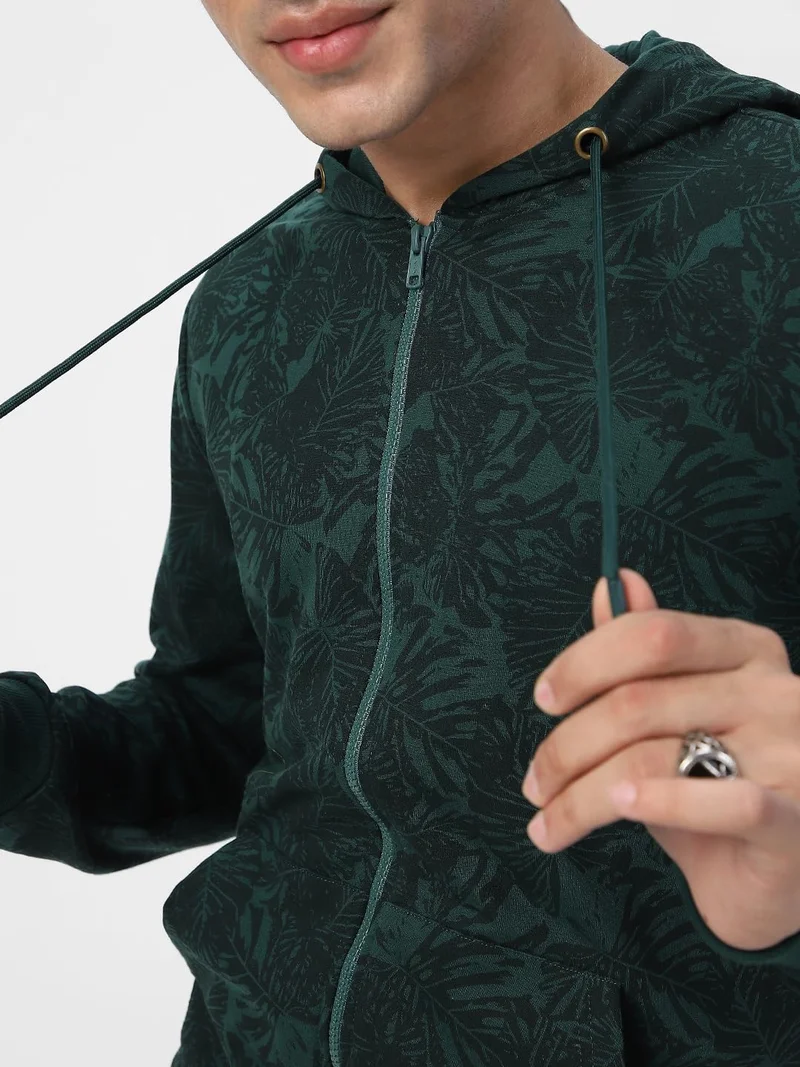 Urbano Fashion  Urbano Fashion Men's Dark Green Regular Fit Printed Full Sleeve Casual Hooded Winterwear Sweatshirt  | Best Price UAE