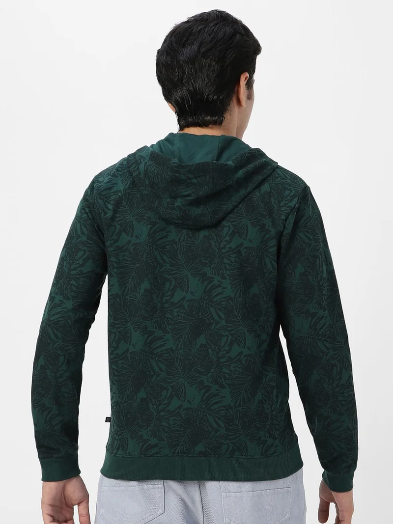 Urbano Fashion  Urbano Fashion Men's Dark Green Regular Fit Printed Full Sleeve Casual Hooded Winterwear Sweatshirt  | Best Price UAE