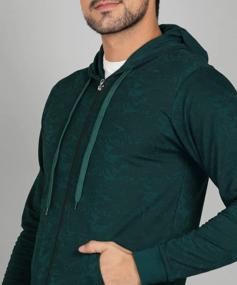 Urbano Fashion  Urbano Fashion Men's Dark Green Regular Fit Printed Full Sleeve Casual Hooded Winterwear Sweatshirt  | Best Price UAE