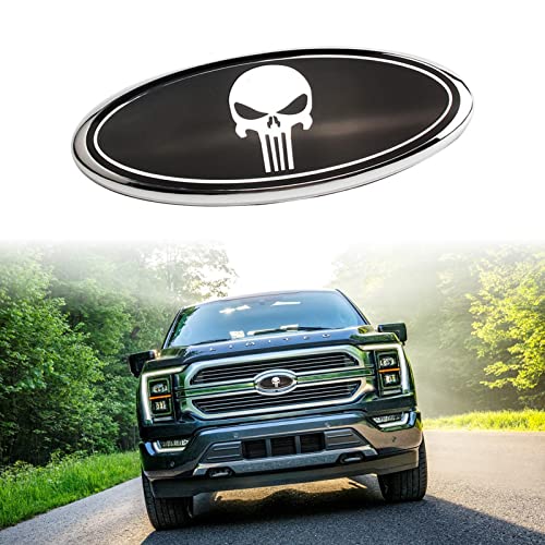 ARKOSKNIGHT 9inch Skull Modified Nameplate Emblem,Front Grille Tailgate Rear Oval 9"X3.5" Badge(Skull-Chrome) - Image 1