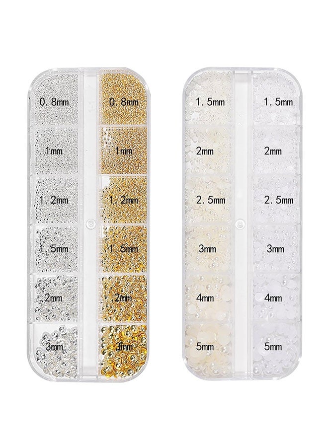 سحر الفن الأظافر - الخرز المعدنية الفضية والذهبية ، وحجار الراينز المستديرة ، واللؤلؤ الأظافر الصغيرة ، والديكورات ذات الأحجام المختلطة ثلاثية الأبعاد للأظافر - Image 2
