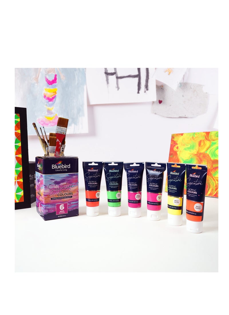 Bluebird  Acrylic Paint Neon Colors Student DIY Painting Pack Non-Toxic Art & Craft for Artists, Kids, Adults & Hobby Painters Set of 6 x 75 ml  - Image 5