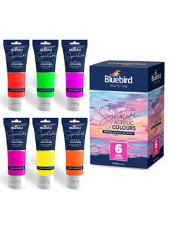 Bluebird  Acrylic Paint Neon Colors Student DIY Painting Pack Non-Toxic Art & Craft for Artists, Kids, Adults & Hobby Painters Set of 6 x 75 ml  - Image 1