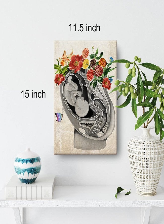 Nvhai Vintage Pregnancy Art Canvas Painting Fetus in Womb Flower Anatomy Art for Home Wall Decor Framed Obstetrics Artwork Gifts(12x15 Inch) - Image 2