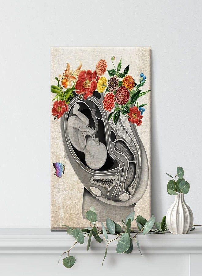 Nvhai Vintage Pregnancy Art Canvas Painting Fetus in Womb Flower Anatomy Art for Home Wall Decor Framed Obstetrics Artwork Gifts(12x15 Inch) - Image 5