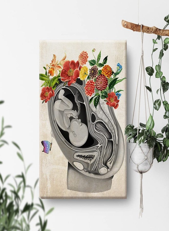Nvhai Vintage Pregnancy Art Canvas Painting Fetus in Womb Flower Anatomy Art for Home Wall Decor Framed Obstetrics Artwork Gifts(12x15 Inch) - Image 4
