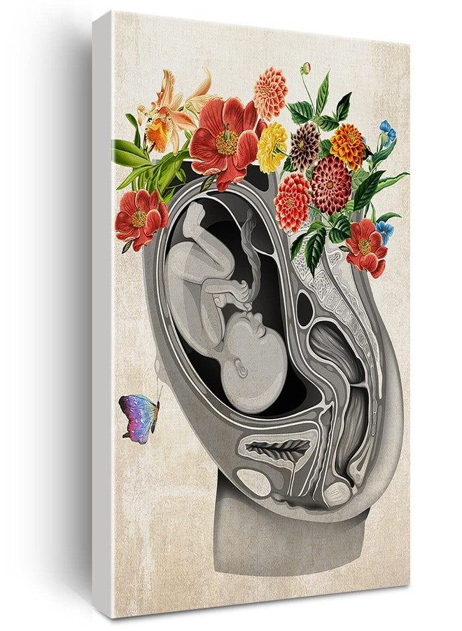 Nvhai Vintage Pregnancy Art Canvas Painting Fetus in Womb Flower Anatomy Art for Home Wall Decor Framed Obstetrics Artwork Gifts(12x15 Inch) - Image 1