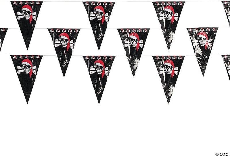 Fun Express Pirate Pennant Banner - 48 Pack of 1-ft x 18" Plastic Pennants for Pirate Parties - Image 1