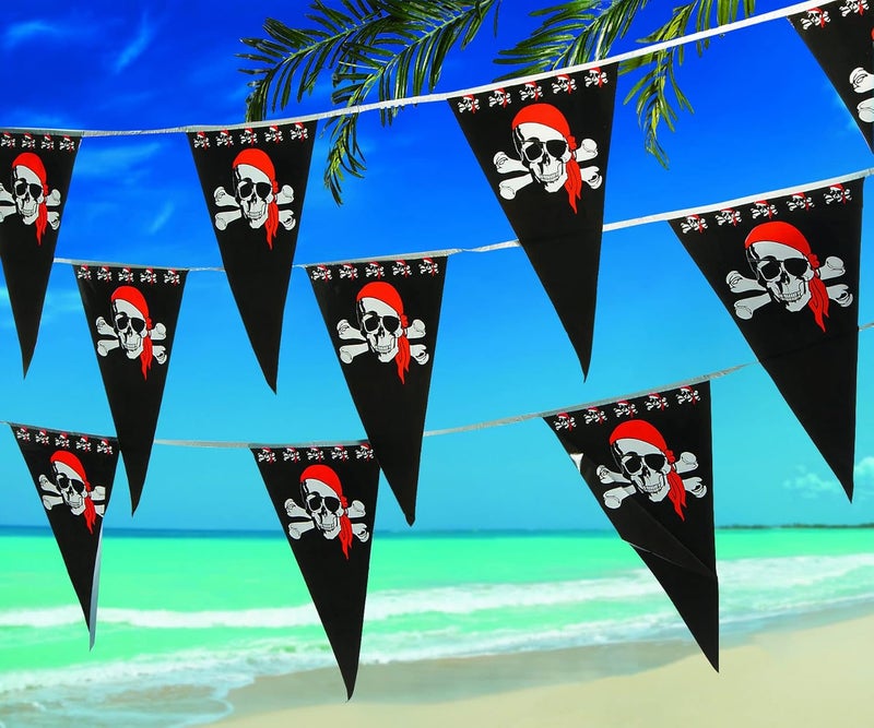 Fun Express Pirate Pennant Banner - 48 Pack of 1-ft x 18" Plastic Pennants for Pirate Parties - Image 3