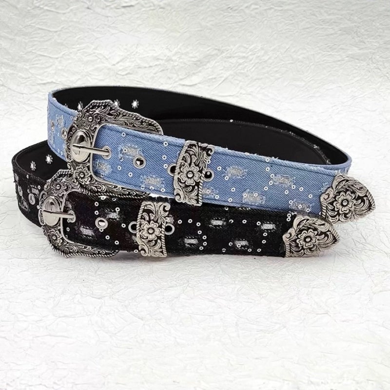 American Girl Y2K Blue Denim Belt Women'S Retro Carved Niche Design Belt Versatile Accessories High-End - Image 3