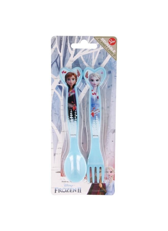 STOR 2 Piece Disney Cutlery Set Frozen Blue Forest 2 Piece Kids Utensil Set with Fork and Spoon Kids Dinner Set Disney Dinner Set 