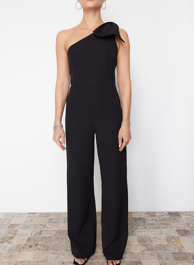 trendyol Black Bow Detailed Single Sleeve Woven Jumpsuit - Image 4