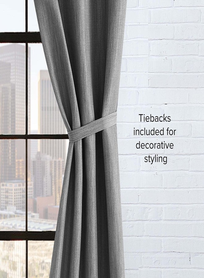 Lucky Brand - Solana Thermal Woven Window Curtain | Room Darkening & Thermal Insulated | Grommet Header | Set of 2 Panels & 2 Tiebacks| Measures 38" x 96" | Grey - Image 5