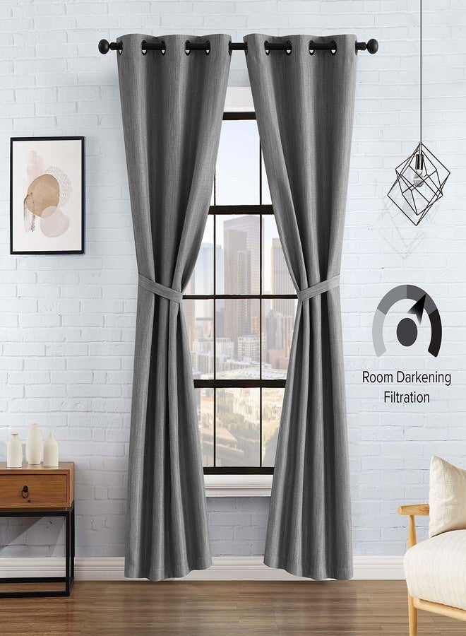 Lucky Brand - Solana Thermal Woven Window Curtain | Room Darkening & Thermal Insulated | Grommet Header | Set of 2 Panels & 2 Tiebacks| Measures 38" x 96" | Grey - Image 4