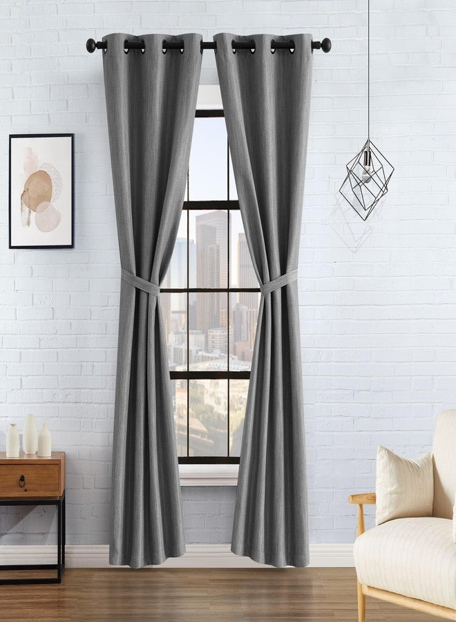 Lucky Brand - Solana Thermal Woven Window Curtain | Room Darkening & Thermal Insulated | Grommet Header | Set of 2 Panels & 2 Tiebacks| Measures 38" x 96" | Grey - Image 1