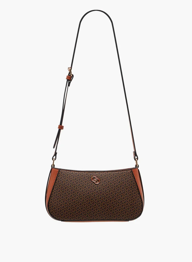 Celeste Monogram Print Crossbody Bag with Adjustable Strap and Zip Closure