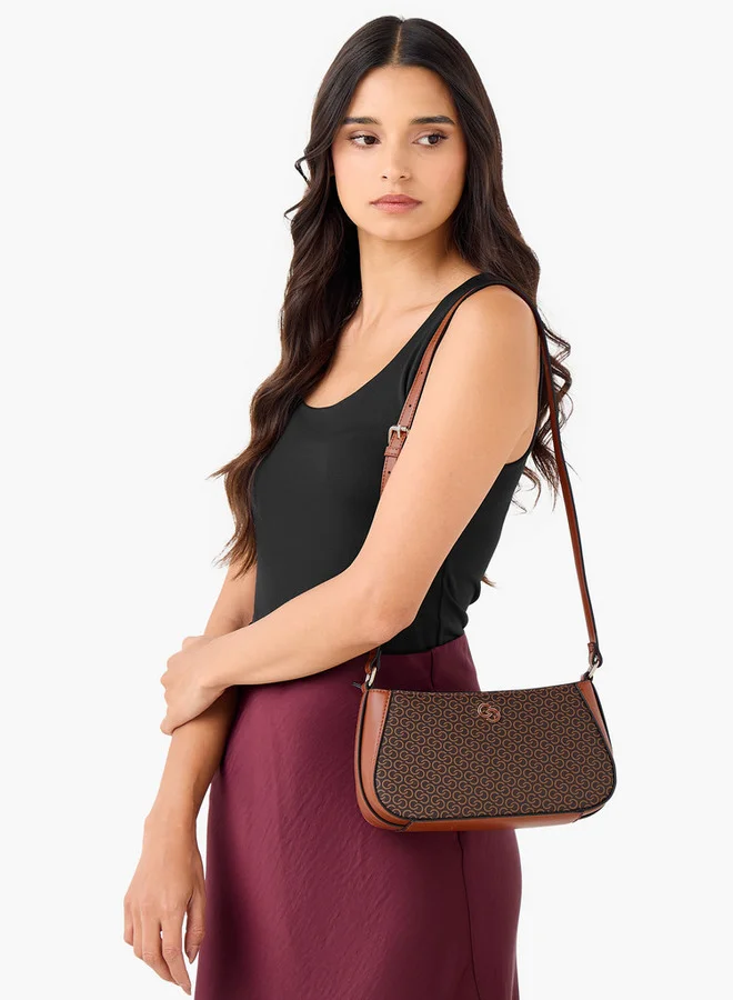 Celeste Monogram Print Crossbody Bag with Adjustable Strap and Zip Closure