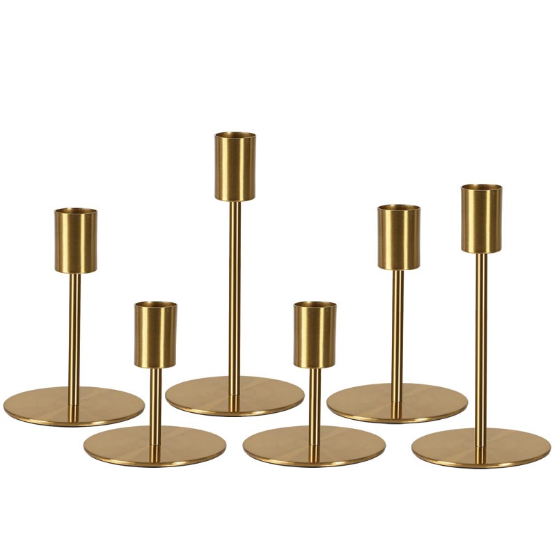 SUJUN Brass Taper Candle Holders - Set of 6 Antique Brass Finish Candlestick Holder, Modern Rustic Metal Candlestick - Image 2