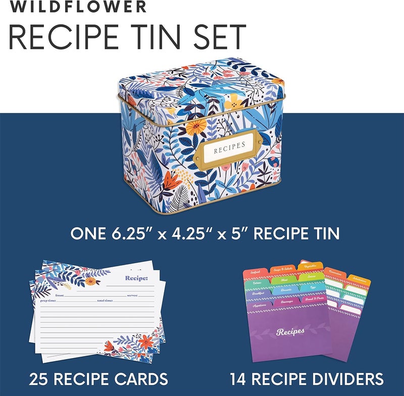 Jot  Mark Recipe Card Gift Box, 25 4x6 inch Cards, 14 Dividers, Decorative Tin Box - Image 3