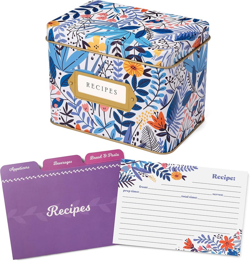 Jot  Mark Recipe Card Gift Box, 25 4x6 inch Cards, 14 Dividers, Decorative Tin Box - Image 4