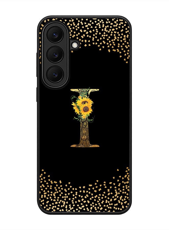 Stylizedd Rugged Case for Samsung Galaxy S26 FE- Slim Fit Hybrid Rubber Cover Sunflower Monogram - I (Black)