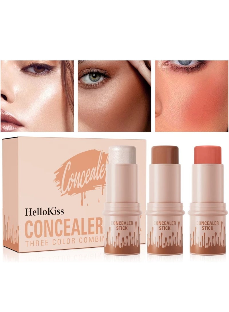 HelloKiss مجموعة عصي الكونسيلر ثلاثية الألوان لتحديد الوجه، الإضاءة، وأحمر الخدود - Image 1