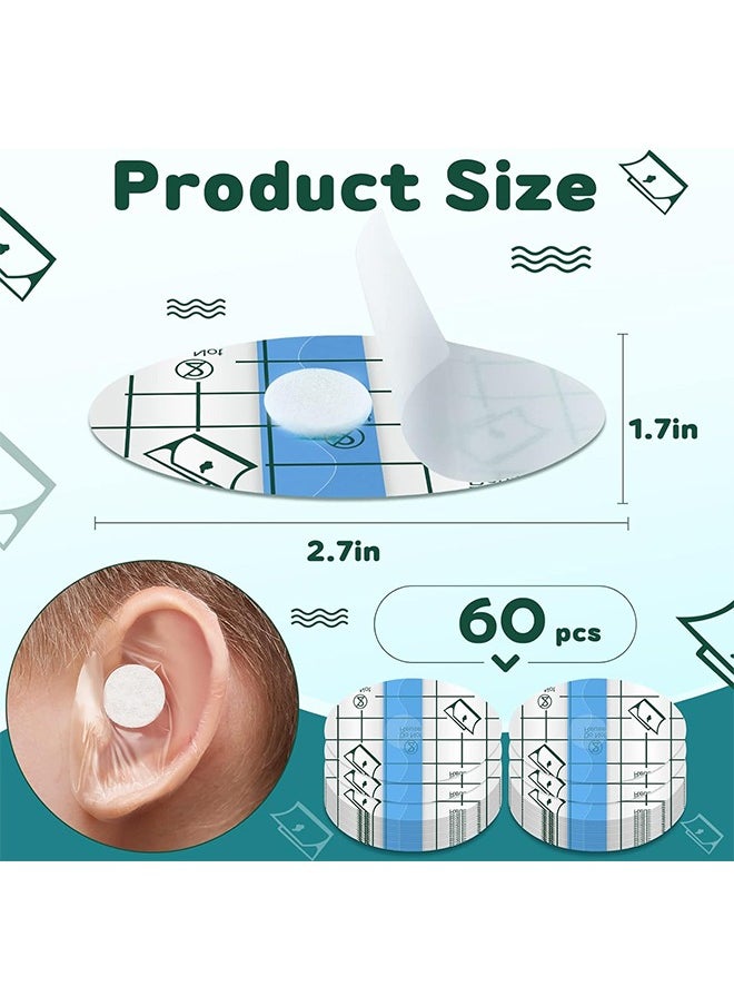 Generic 60Pcs Baby Waterproof Ear Stickers Ear Covers for Swimming Shower Ear Protectors with Ear Plugs for Kids Newborn Disposable Ear Covers for Shower Surfing Snorkeling and Other Water Sports (Blue)  - Image 2