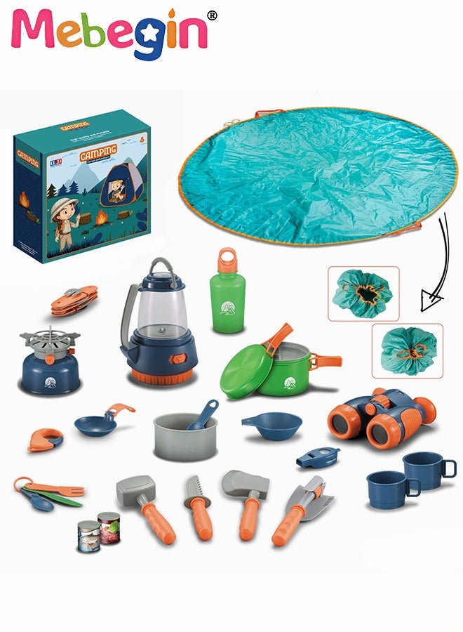 MEBEGIN 25Pcs Camping Set Toys with Foldable Tent, Cooking Pots and Other Camping Essentials, Pop Up Play Tent with Camping Gear Tools, Camping Life, Ideal for Children to Use as Mini Play Space - Image 1