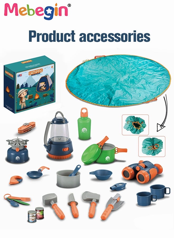 MEBEGIN 25Pcs Camping Set Toys with Foldable Tent, Cooking Pots and Other Camping Essentials, Pop Up Play Tent with Camping Gear Tools, Camping Life, Ideal for Children to Use as Mini Play Space - Image 5