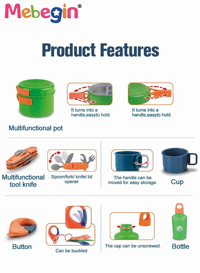 MEBEGIN 25Pcs Camping Set Toys with Foldable Tent, Cooking Pots and Other Camping Essentials, Pop Up Play Tent with Camping Gear Tools, Camping Life, Ideal for Children to Use as Mini Play Space - Image 3