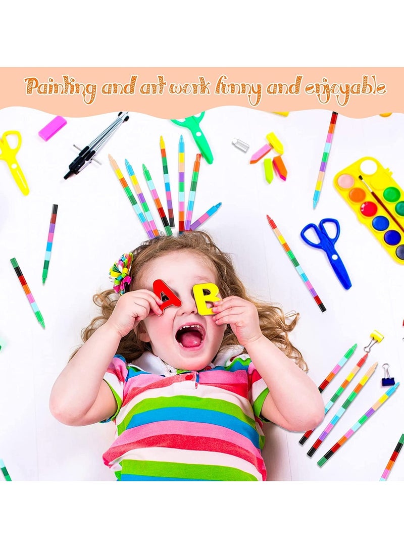 كاست ويف أقلام رصاص قوس قزح، 15 قطعة من أقلام التلوين القابلة للتكديس للأطفال، أقلام تلوين قابلة للتكديس، أقلام تلوين قابلة للبناء، هدايا حفلات للمكتب والمدرسة (12 لونًا) - Image 4