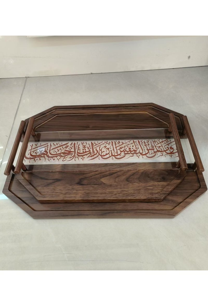 Laseta طقم 2 قطعة من صينية خشبية وأكريليك مع مقابض، صينية تقديم زخرفية لطاولة القهوة، الشاي، تخزين مستطيلة - Image 2