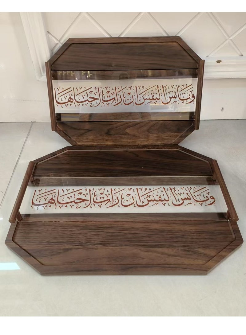 Laseta طقم 2 قطعة من صينية خشبية وأكريليك مع مقابض، صينية تقديم زخرفية لطاولة القهوة، الشاي، تخزين مستطيلة - Image 1