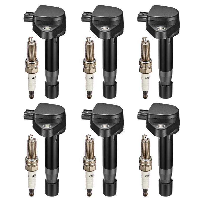 BDFHYK Ignition Coils UF603 and Iridium Spark Plug 97390 Compatible with Honda Accord Odyssey Ridgeline Pilot Acura RL TL TSX ZDX RDX V6 3.5L 3.7L Replaces UF624 5C1722 IC727 C1665 Set of 6 - Image 1