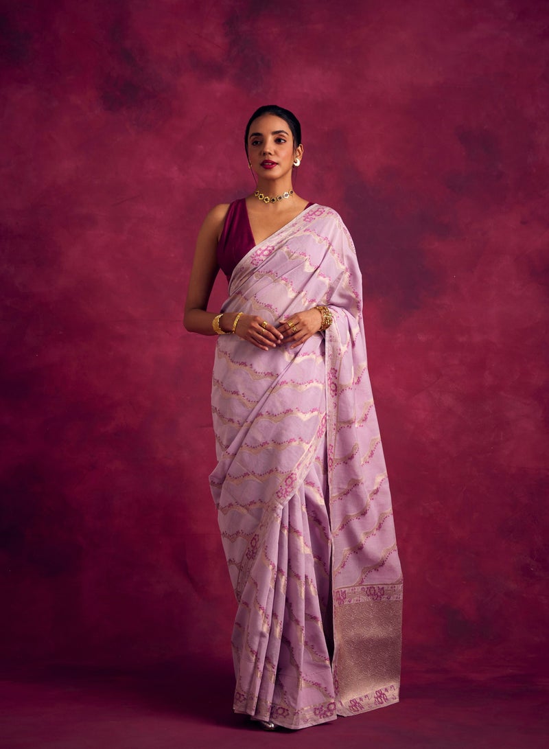 Abhishti Banarasi kamikaze woven zari saree-Lavender  - Image 1