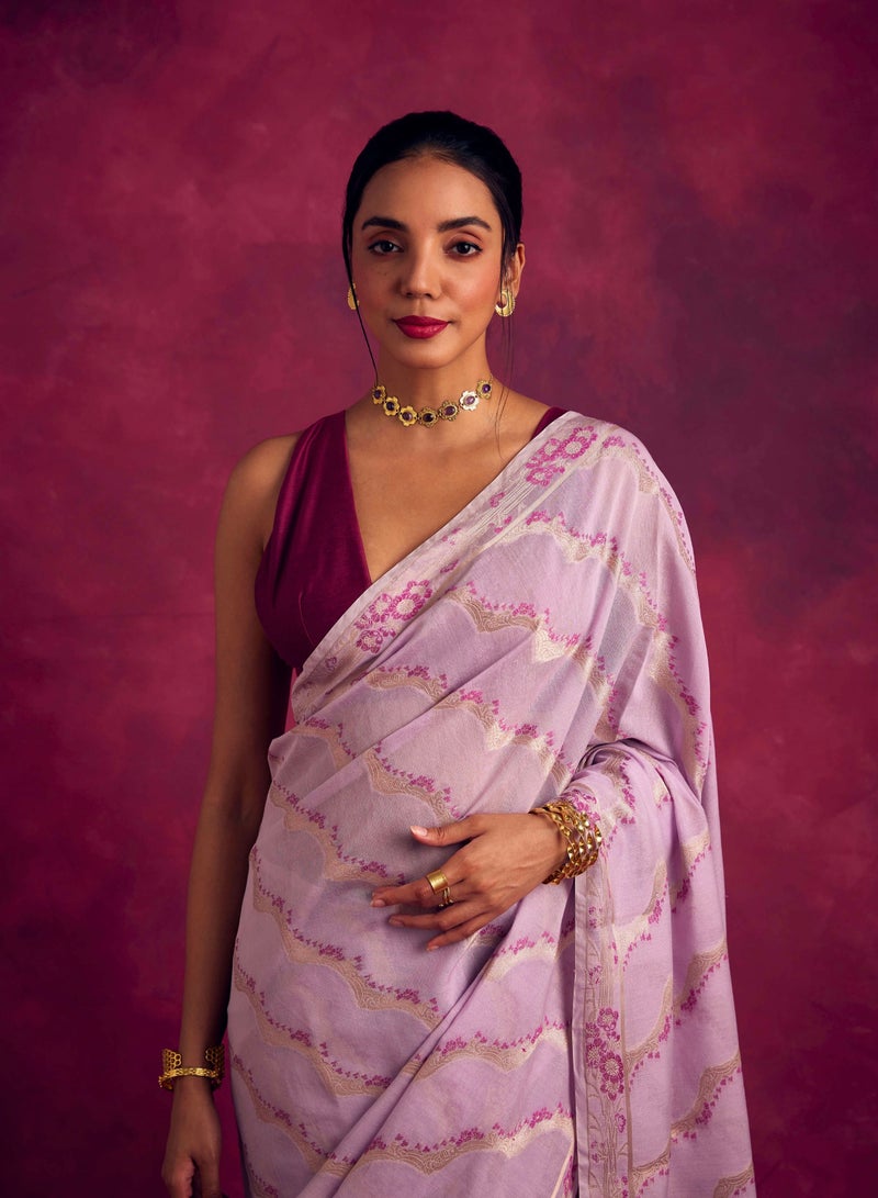 Abhishti Banarasi kamikaze woven zari saree-Lavender  - Image 2
