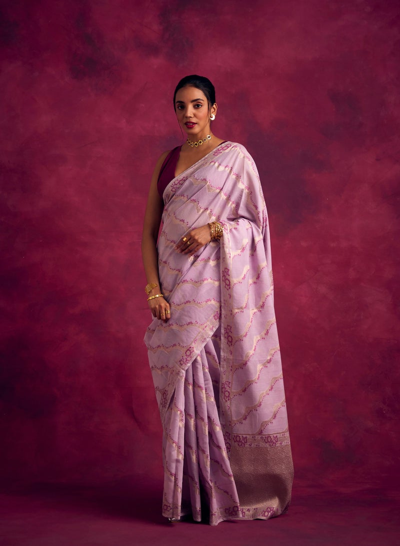 Abhishti Banarasi kamikaze woven zari saree-Lavender  - Image 3