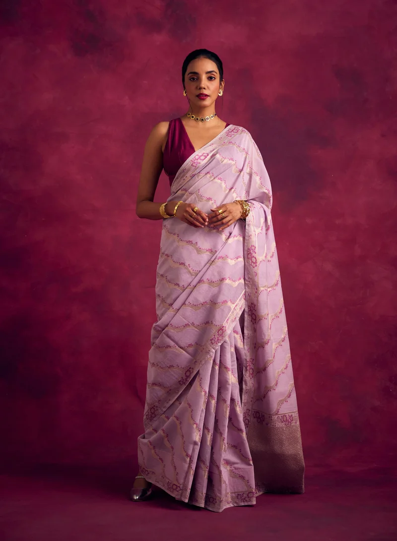 Abhishti Banarasi kamikaze woven zari saree-Lavender